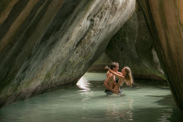 couple embraced in the baths of Virgin Gorda BVI