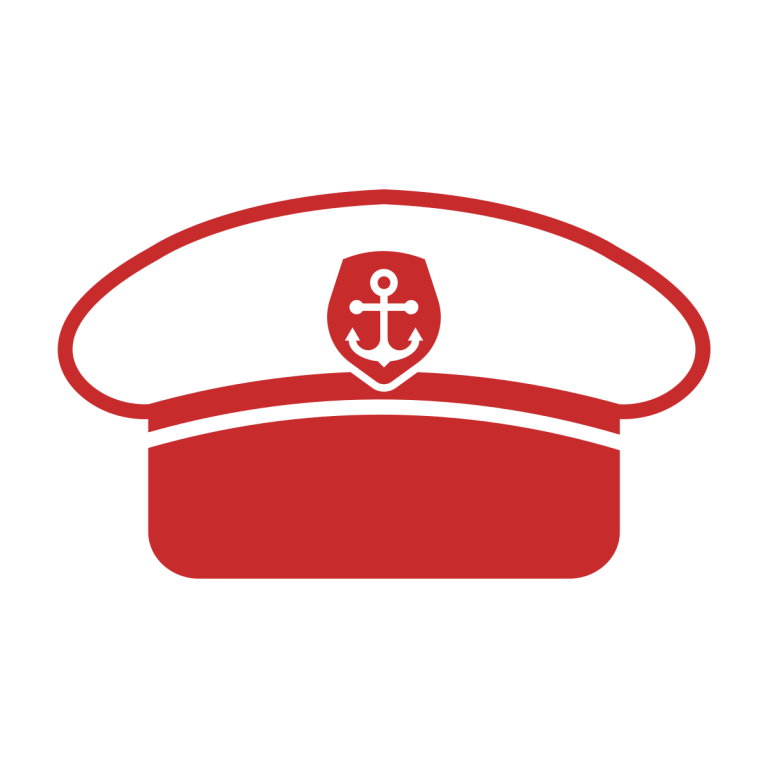 Red captain's hat with anchor emblem on front.