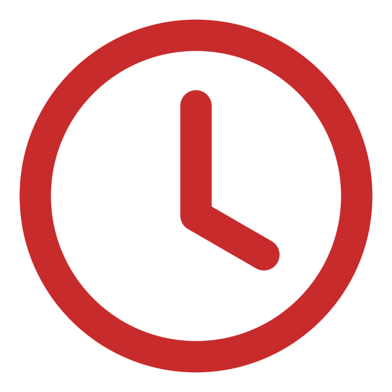 Red clock icon showing 10:10 on a white background.