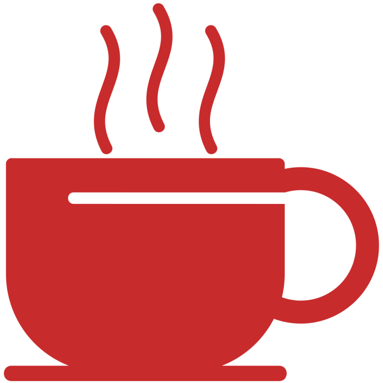 Red steaming coffee cup icon on white background.