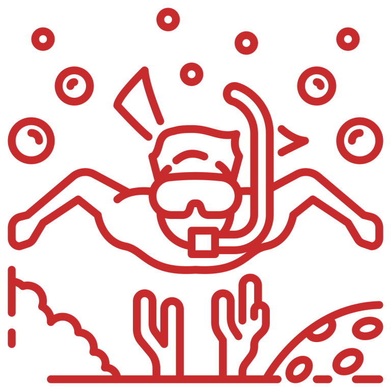 Red, stylized sailboat icon with two sails and a flat base