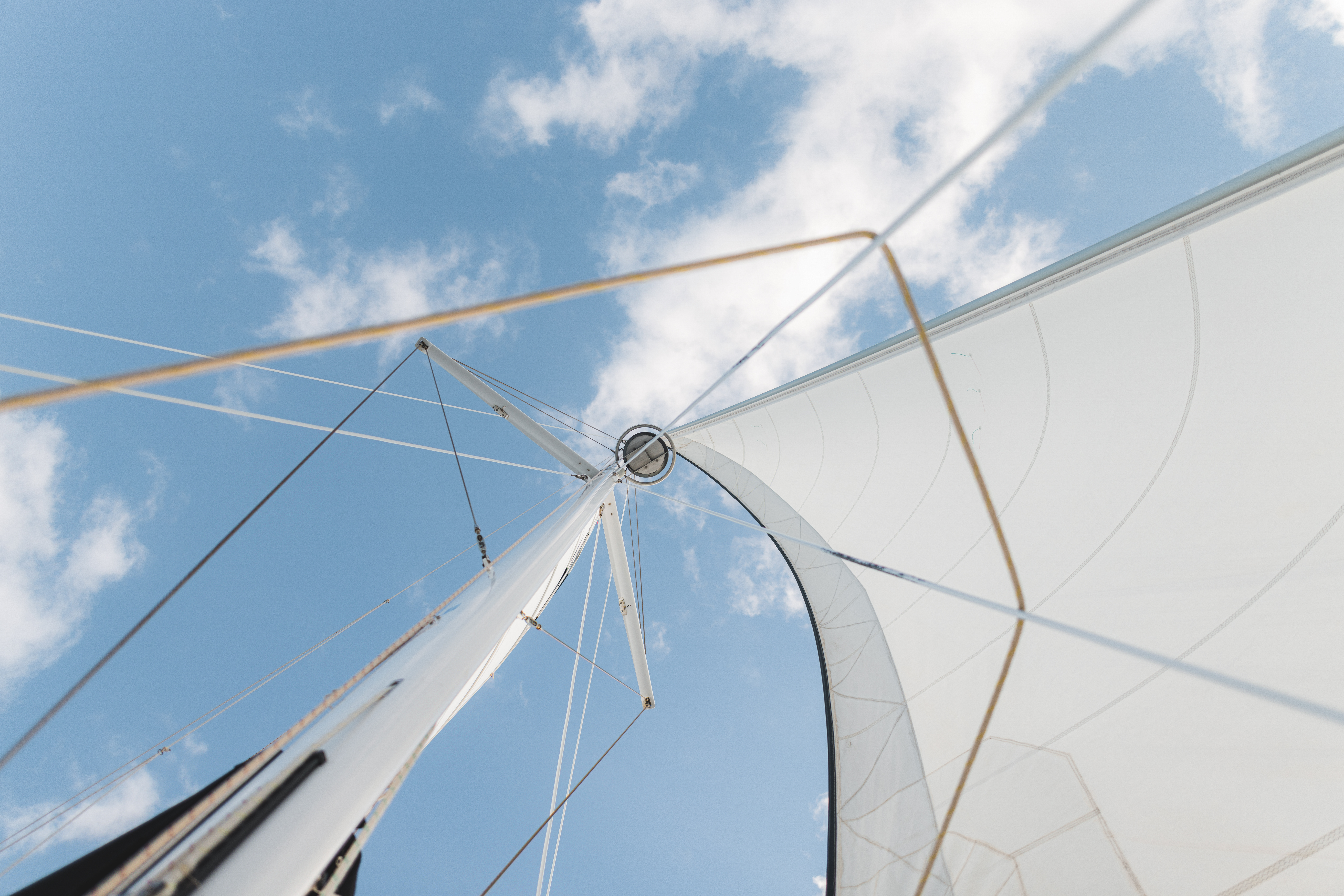 View of a catamaran sail from below